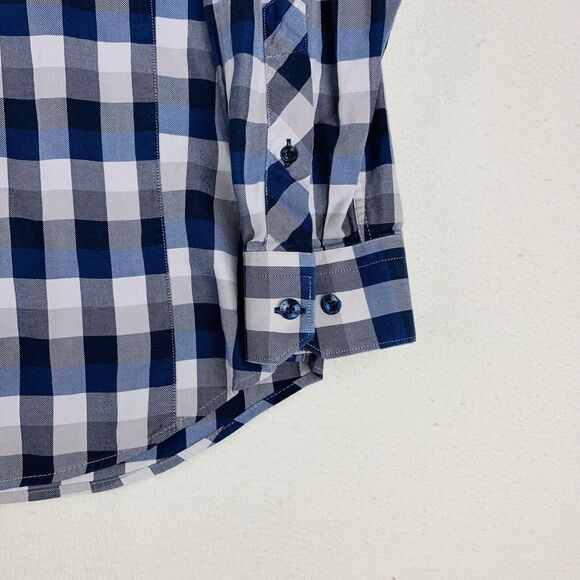 JARED LANG Women's Blue White Plaid Long Sleeve Button Down 100% Cotton Shirt XL - Picture 4 of 9